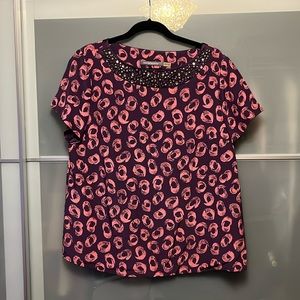 Boden size 14 jeweled neck short sleeve blouse